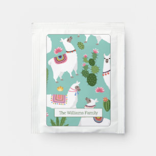 Cute Llamas On Teal Pattern Tea Bag Drink Mix