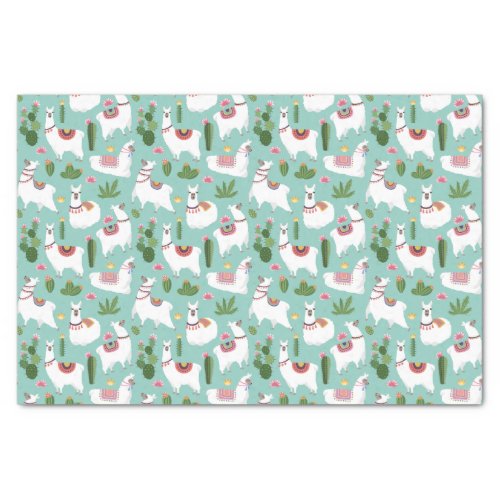 Cute Llamas On Teal Pattern Tissue Paper