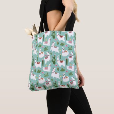 Cute Llamas On Teal Pattern Tote Bag Cute Llamas On Teal Pattern Tote Bag