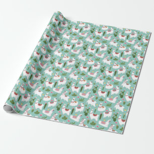 Cute Llamas On Teal Pattern Wrapping Paper