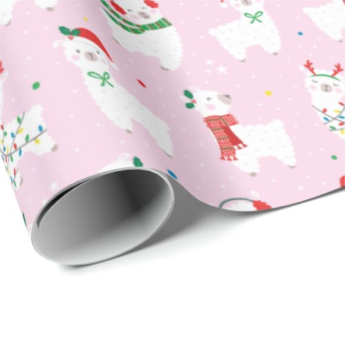 Cute Llamas ready for christmas on light pink Wrapping Paper