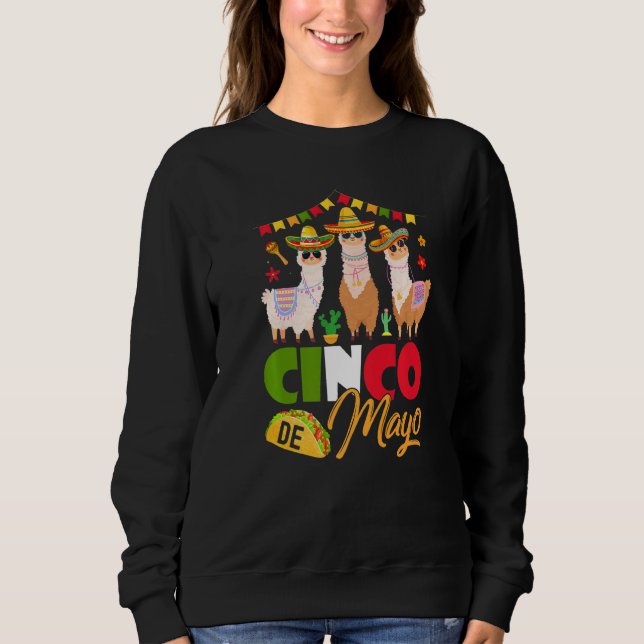 Cute Llamas Wearing Sombrero Cinco De Mayo Mexican Sweatshirt (Front)