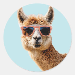 Cute Lllama With Sunglasses On Classic Round Sticker