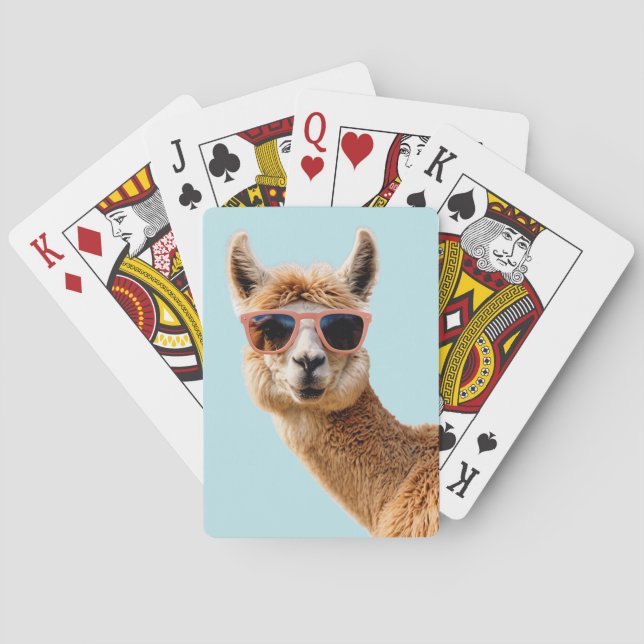 Cute Lllama With Sunglasses On Poker Cards (Back)