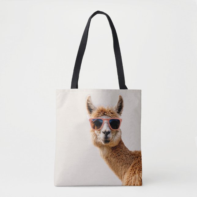 Cute Lllama With Sunglasses On Tote Bag (Front)