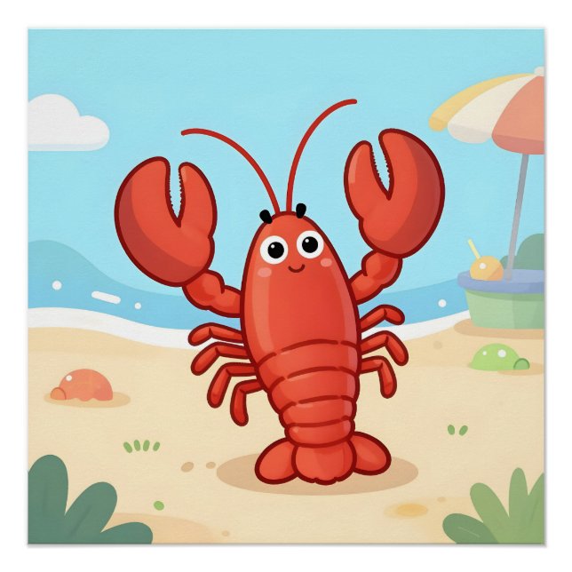 Cute lobster at the beach poster (Front)