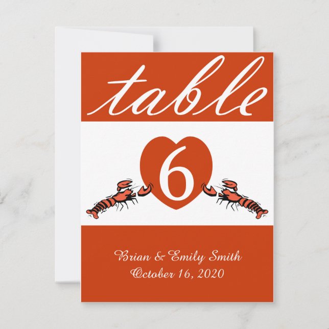 Cute lobster red custom table number card (Front)