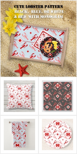 Cute Lobster + Red Monogram Home + Party Gear