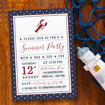 Cute Lobster Summer Party Invitation by Invitation_Republic at Zazzle