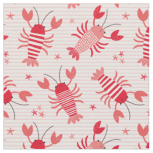 Cute Lobsters on light pink white stripe Fabric