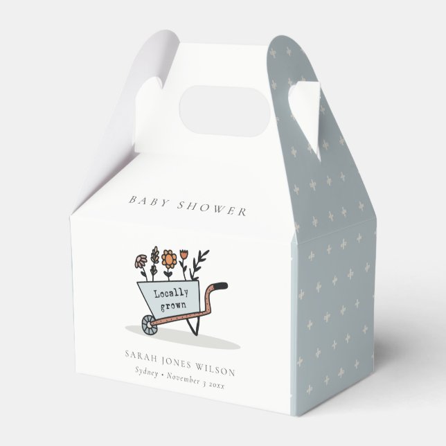 Cute Locally Grown Blue Floral Cart Baby Shower Favor Boxes (Front Side)