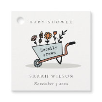 Cute Locally Grown Blue Floral Cart Baby Shower Favor Tags
