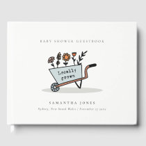 Cute Locally Grown Blue Floral Cart Baby Shower Guest Book