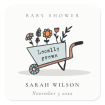 Cute Locally Grown Blue Floral Cart Baby Shower Square Sticker