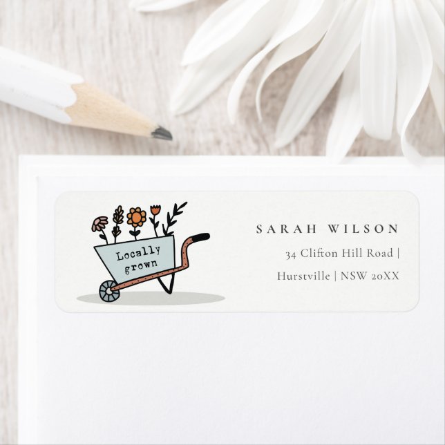 Cute Locally Grown Blue Pink Floral Cart Address Label (Insitu)