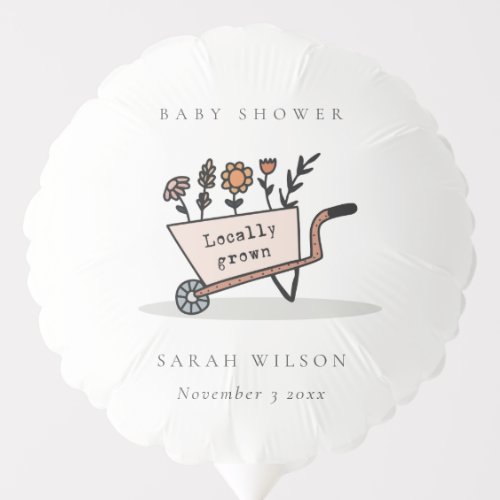 Cute Locally Grown Blush Floral Cart Baby Shower Balloon