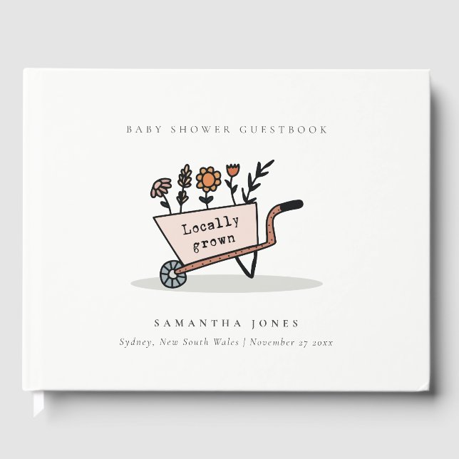 Cute Locally Grown Blush Floral Cart Baby Shower Guest Book (Front)