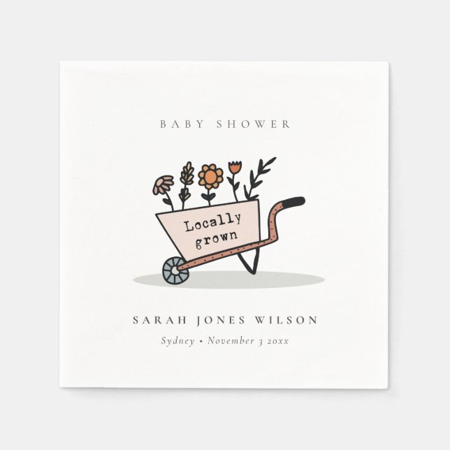 Cute Locally Grown Blush Floral Cart Baby Shower Napkins (Front)