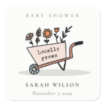 Cute Locally Grown Blush Floral Cart Baby Shower Square Sticker