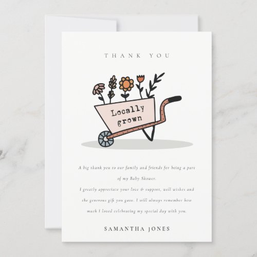 Cute Locally Grown Blush Floral Cart Baby Shower Thank You Card