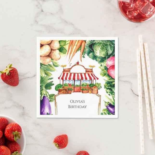 Cute Locally Grown Farmers Market Birthday Napkins (Insitu)