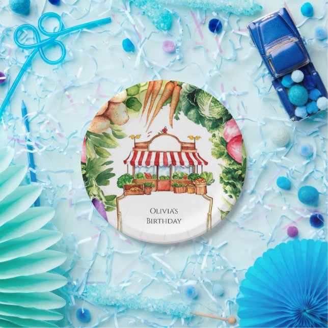 Cute Locally Grown Farmers Market Birthday Paper Plates (Party)