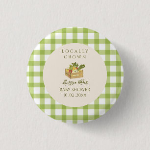 Cute Locally Grown Farmer's Veggies Baby Shower Button