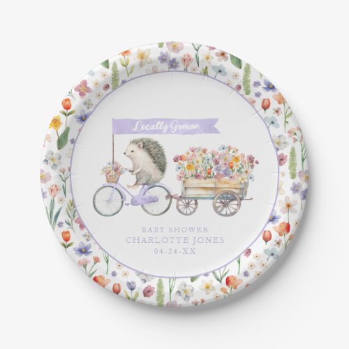 Cute Locally Grown Florals  Hedgehog Baby Shower Paper Plates