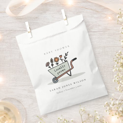 Cute Locally Grown Grey Floral Cart Baby Shower Favor Bag