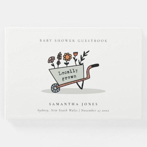Cute Locally Grown Grey Floral Cart Baby Shower Guest Book