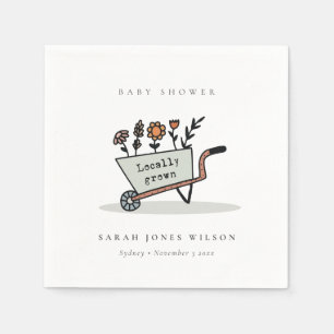 Cute Locally Grown Grey Floral Cart Baby Shower Napkins