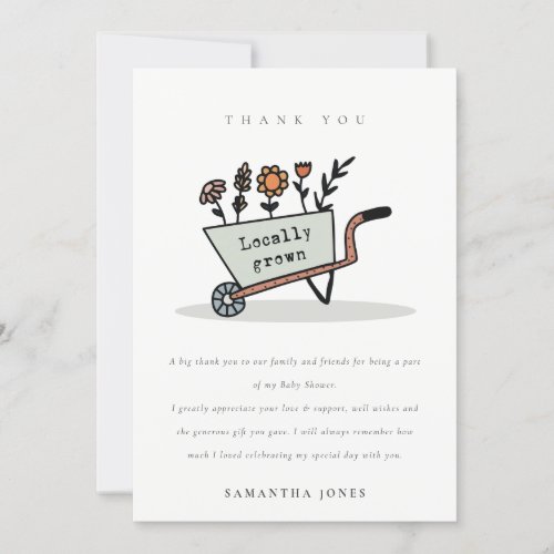 Cute Locally Grown Grey Floral Cart Baby Shower Thank You Card