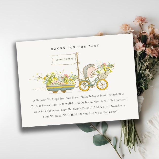 Cute Locally Grown Hedgehog Books For Baby Shower Enclosure Card (Creator Uploaded)
