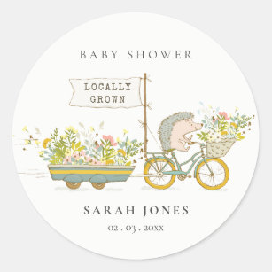 Cute Locally Grown Hedgehog Flora Bike Baby Shower Classic Round Sticker