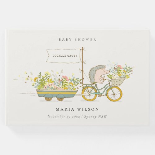 Cute Locally Grown Hedgehog Flora Bike Baby Shower Guest Book