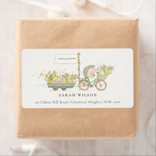 Cute Locally Grown Hedgehog Floral Bike Address Label