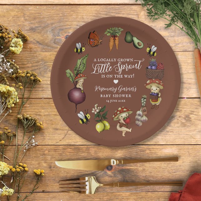 Cute Locally Grown Little Sprout Baby Shower Paper Plates (Creator Uploaded)