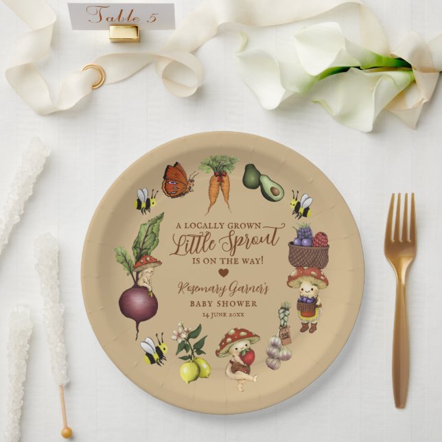 Cute Locally Grown Little Sprout Baby Shower Paper Plates (Wedding)