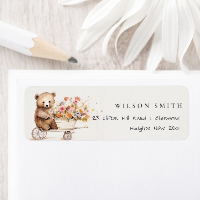 Cute Locally Grown Teddy Floral Cart Address Label (Insitu)