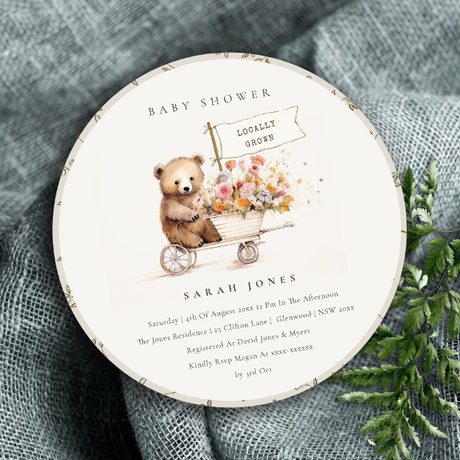 Cute Locally Grown Teddy Floral Cart Baby Shower Invitation (Creator Uploaded)