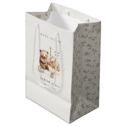 Cute Locally Grown Teddy Floral Cart Baby Shower Medium Gift Bag