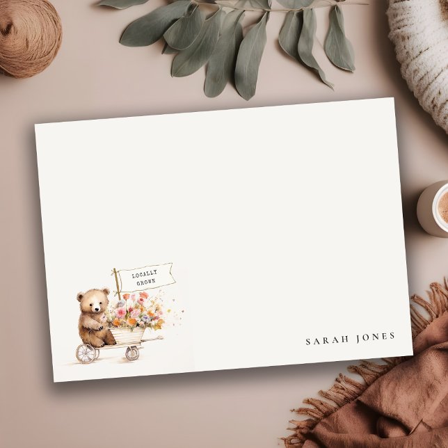 Cute Locally Grown Teddy Floral Cart Baby Shower Note Card (Creator Uploaded)