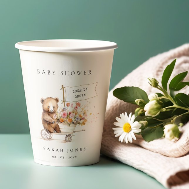 Cute Locally Grown Teddy Floral Cart Baby Shower Paper Cups (Creator Uploaded)