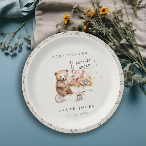 Cute Locally Grown Teddy Floral Cart Baby Shower Paper Plates