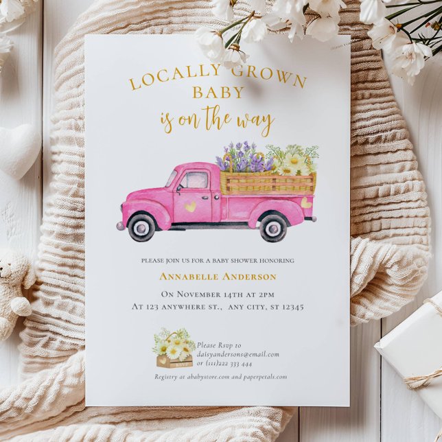 Cute Locally Grown watercolor Baby Shower Invitation (Creator Uploaded)