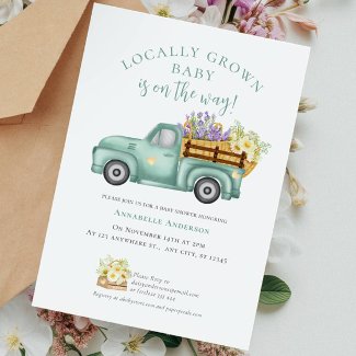 Cute Locally Grown watercolor Neutral Baby Shower