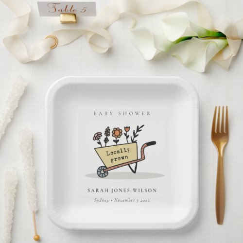 Cute Locally Grown Yellow Floral Cart Baby Shower Paper Plates