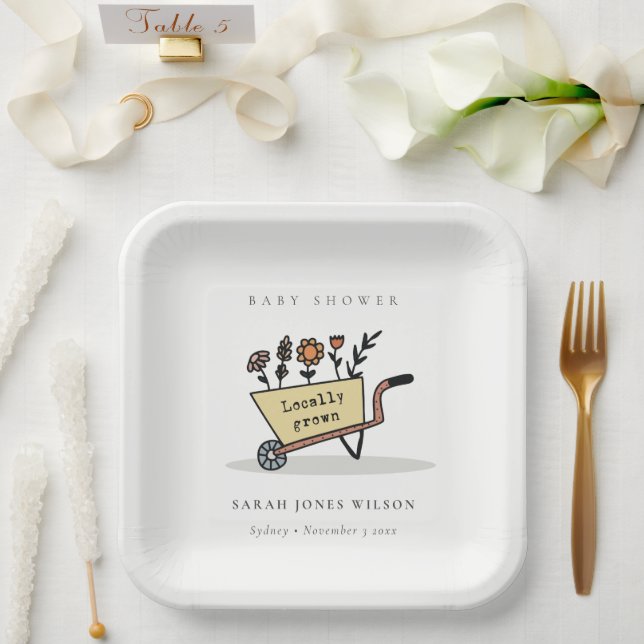 Cute Locally Grown Yellow Floral Cart Baby Shower Paper Plates (Wedding)