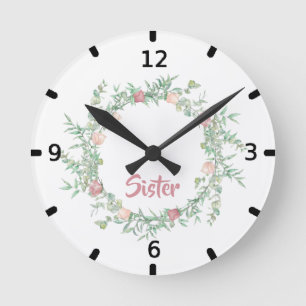 Cute logo Best Sister Ever Watercolor Floral Round Clock