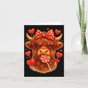 Cute Lollip Highland Cow Valentine's Day Red Heart Card
